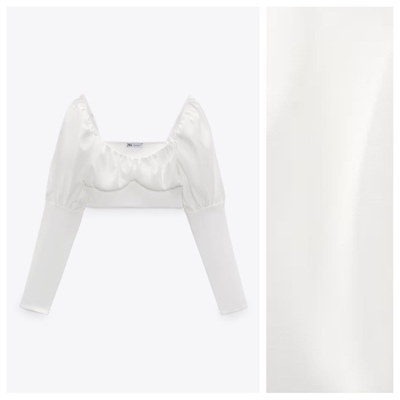 NWT. Zara Off White Voluminous Sleeves V-neck Top. Size M. - Picture 8 of 13